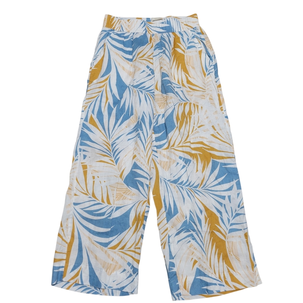 Cynthia Rowley Tropical Palm Linen Cropped Pants Size S